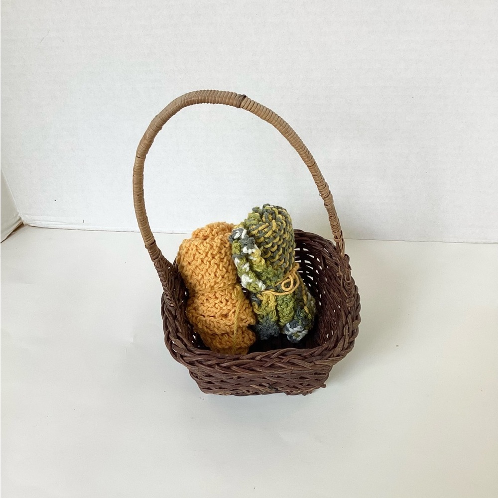 Dishcloth Washcloth Hand Crafted Gold Green Knit Cotton Rustic - Picture 11 of 16